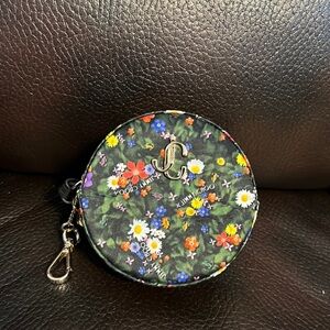 Jimmy Choo Satin Silk Floral Logo Keychain Coin Pouch NEW